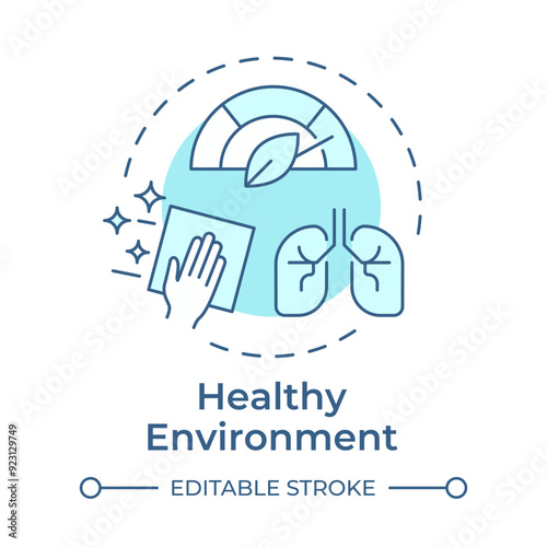 Healthy environment soft blue concept icon. Air quality, green lungs. Healthcare cleanup. Round shape line illustration. Abstract idea. Graphic design. Easy to use in infographic, presentation