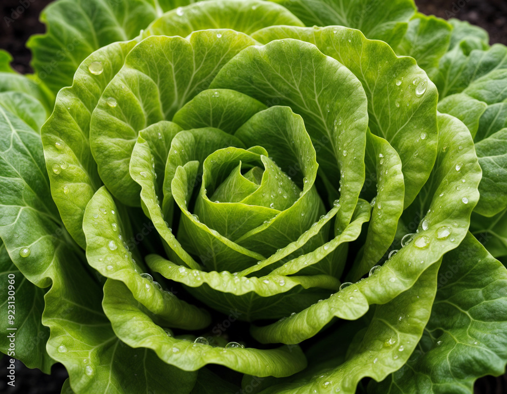 Overhead Shot of Lettuce with visible Water Drops. Close up Overhead Shot of Lettuce with visible Water Drops. Close up