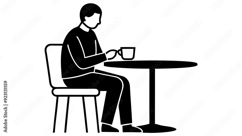 Person Enjoying Coffee at Cafe Table: Cozy Coffee Shop Scene Person Enjoying Coffee at Cafe Table: Cozy Coffee Shop Scene