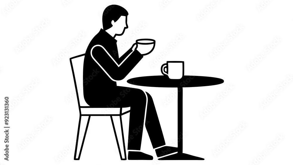 Person Enjoying Coffee at Cafe Table: Cozy Coffee Shop Scene Person Enjoying Coffee at Cafe Table: Cozy Coffee Shop Scene