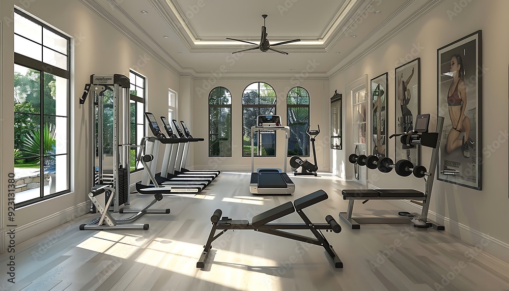 Obraz premium Interior of a modern gym with fitness equipment
