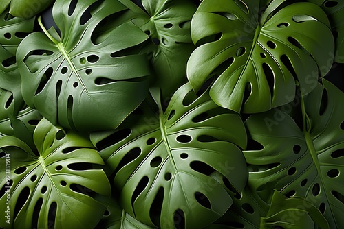 A close-up of a Monstera leaf with natural holes photo