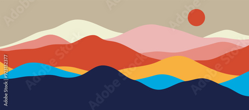 Mountain colors, translucent waves, sunset, abstract glass shapes, modern background, design vector illustration