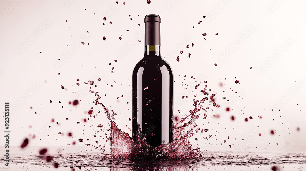 Fototapeta premium A single wine bottle with a splash and drip, showcasing premium luxury and quality, shot with a Leica camera and professionally color-graded.