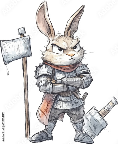 anthropomorphic rabbit dressed in armor