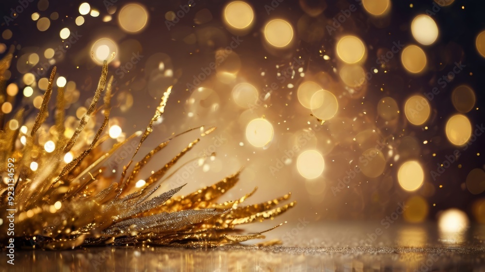 Naklejka premium Bokeh background with luxury gold brush stroke