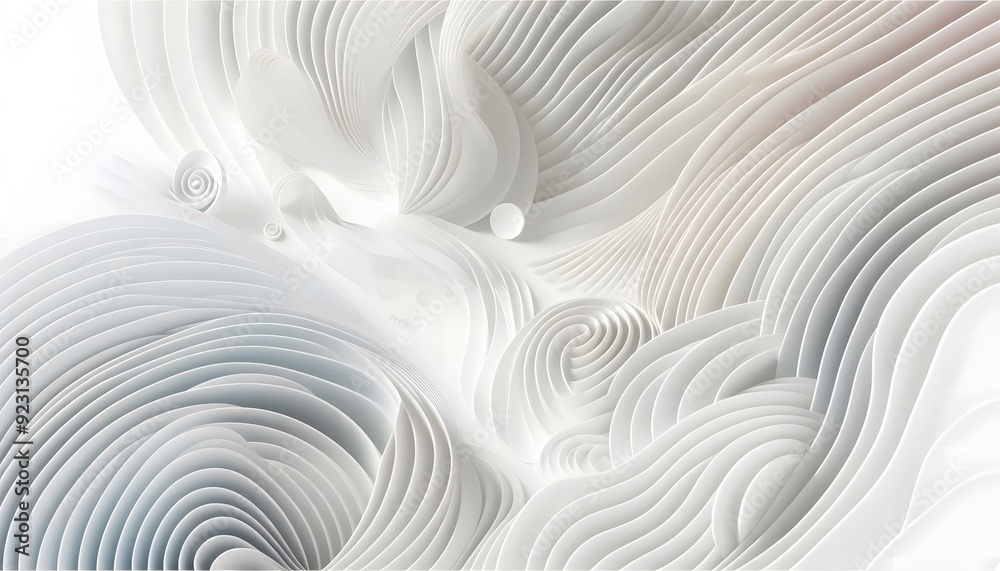 Abstract waves of white and gray hues flowing smoothly in a gradient with soft light