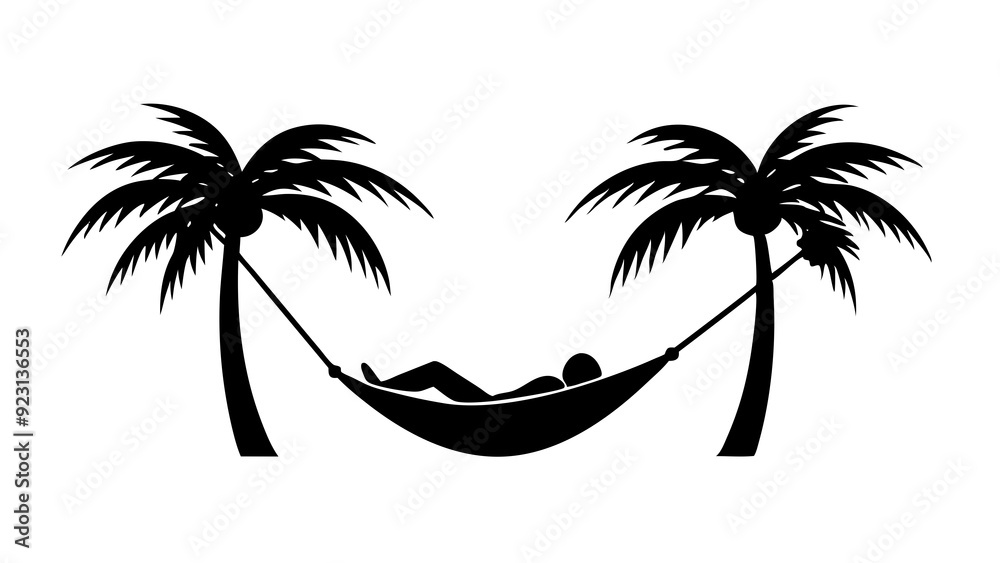 Tropical Hammock Scene: Person Unwinding Between Palm Trees Tropical Hammock Scene: Person Unwinding Between Palm Trees