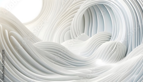 Abstract waves of white and gray hues flowing smoothly in a gradient with soft light