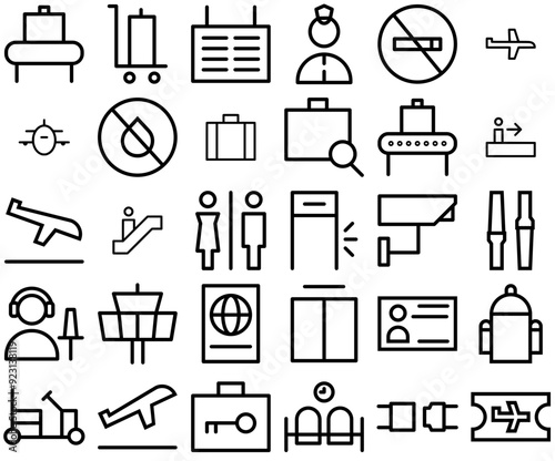 Mega Set Of Vector Airport Collection Icons Web Header Banner Design Containing Luggage,Airport,Travel,Baggage,Transport Business Infographic Elements Logo Vector Illustration