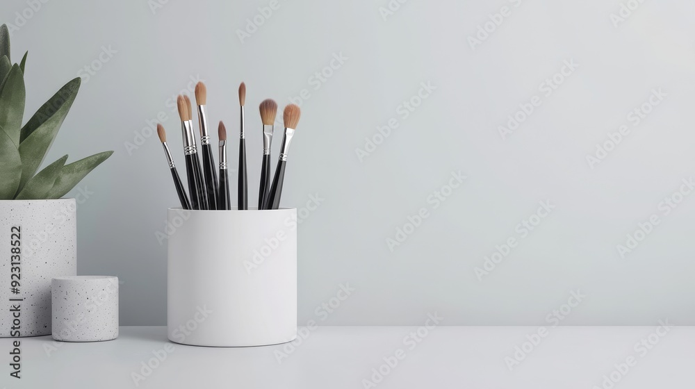 Innovative rotating brush holder showcasing an assortment of brushes, with a focus on easy access and organization, surrounded by abstract art tools Innovative rotating brush holder showcasing an assortment of brushes, with a focus on easy access and organization, surrounded by abstract art tools