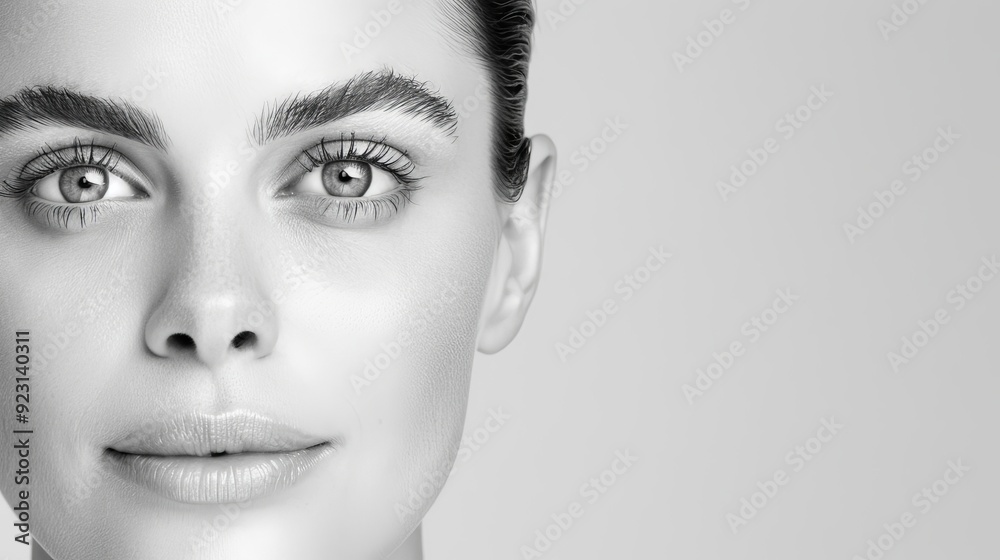 Fototapeta premium High-contrast face study in black and white, experimental black and white portrait, avant-garde style