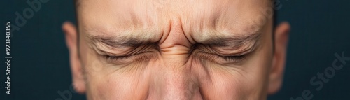 A pained expression with furrowed brows and tightly shut eyes, symbolizing enduring pain