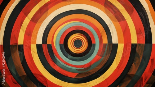 Abstract artwork features vivid concentric circles in contrasting colors, creating a captivating visual illusion