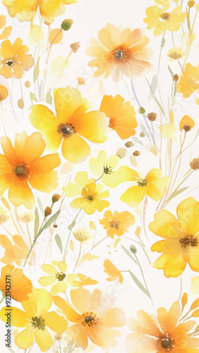 Vibrant yellow floral watercolor design