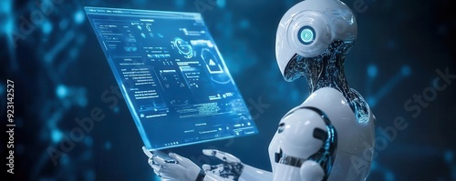 A futuristic robot interact...