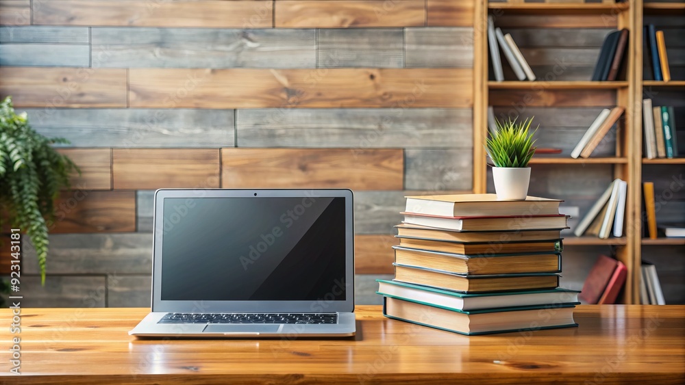 Modern laptop and stack of books on a wooden desk near a inspirational wall art, symbolizing continuous learning and professional development in a modern setting. Modern laptop and stack of books on a wooden desk near a inspirational wall art, symbolizing continuous learning and professional development in a modern setting.