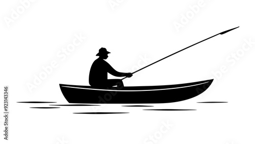 Serene Lake Fishing: Individual in Small Boat Enjoying Tranquil Waters
