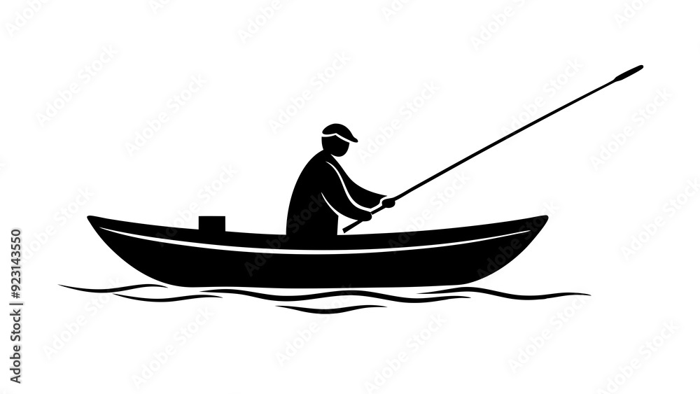Serene Lake Fishing: Individual in Small Boat Enjoying Tranquil Waters Serene Lake Fishing: Individual in Small Boat Enjoying Tranquil Waters