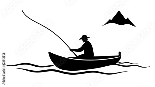 Serene Lake Fishing: Individual in Small Boat Enjoying Tranquil Waters