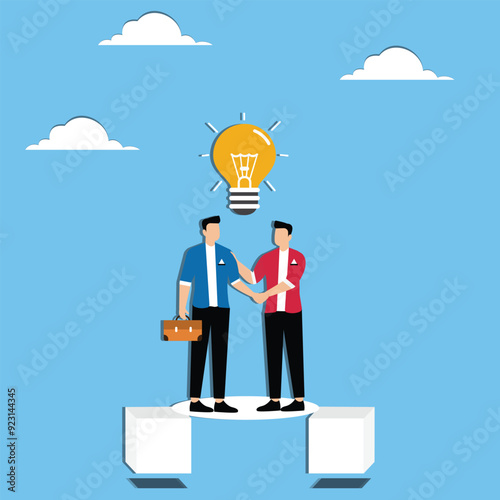 Men shake hands and light bulb lit up above them