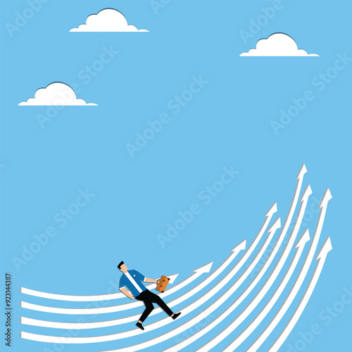 Businessman running up the arrows