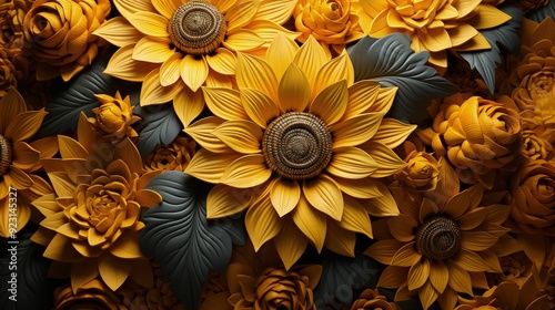 The spiral pattern of a blooming sunflower photo