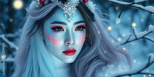 Snowy Unicorn Creature with Creative Makeup Art