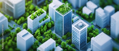 Sustainable Urban Living: Isometric View of Green Building Certifications in the City #923147503