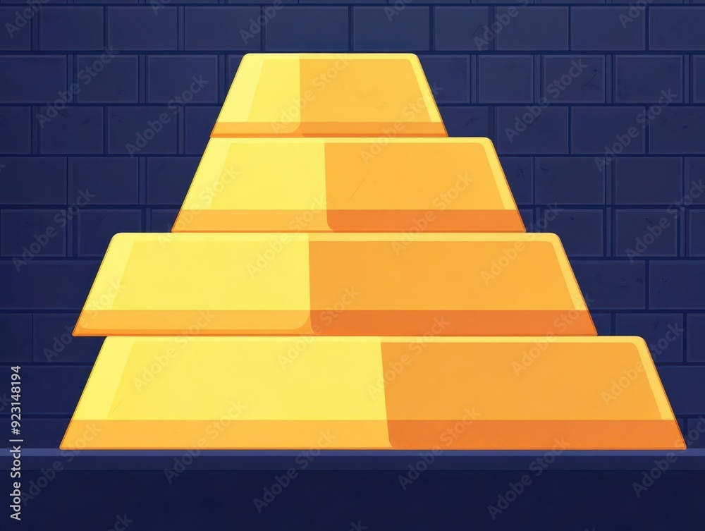 Gold bars in a vault, symbol of rising value, flat design illustration Gold bars in a vault, symbol of rising value, flat design illustration