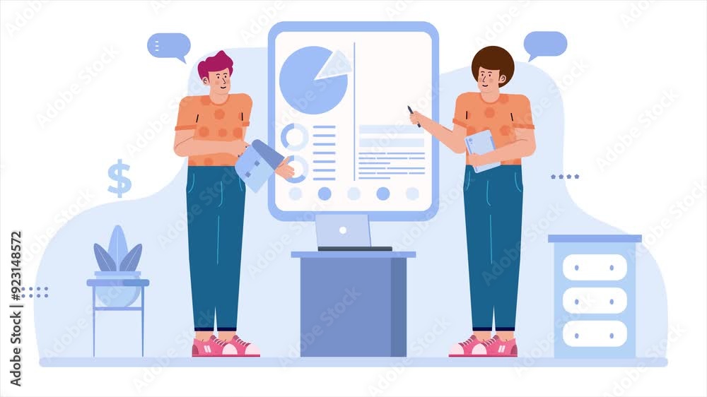 teamwork presenting business infographic report illustration animated video teamwork presenting business infographic report illustration animated video