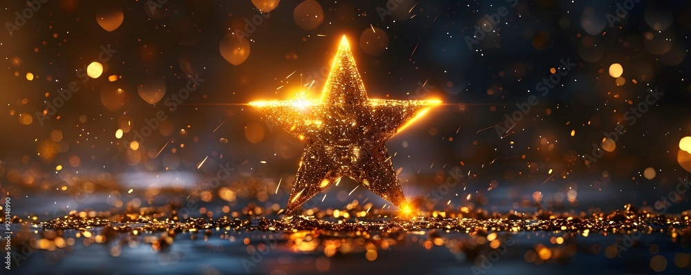 Naklejka premium A Golden Star Glowing with Sparkle and Bokeh Lights