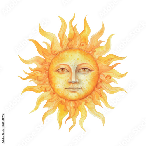 Radiant sun with human face