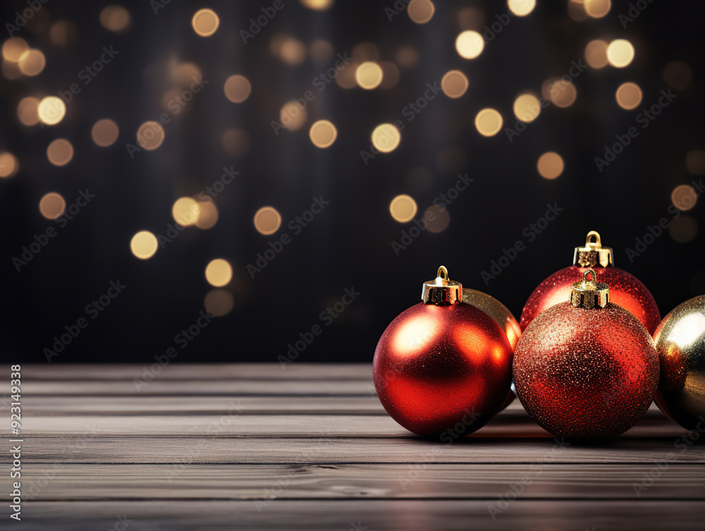 Flat lay of celebration new year's composition christmas red and silver decorations Flat lay of celebration new year's composition christmas red and silver decorations