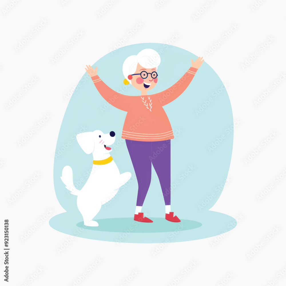 Elderly woman with playful dog Elderly woman with playful dog