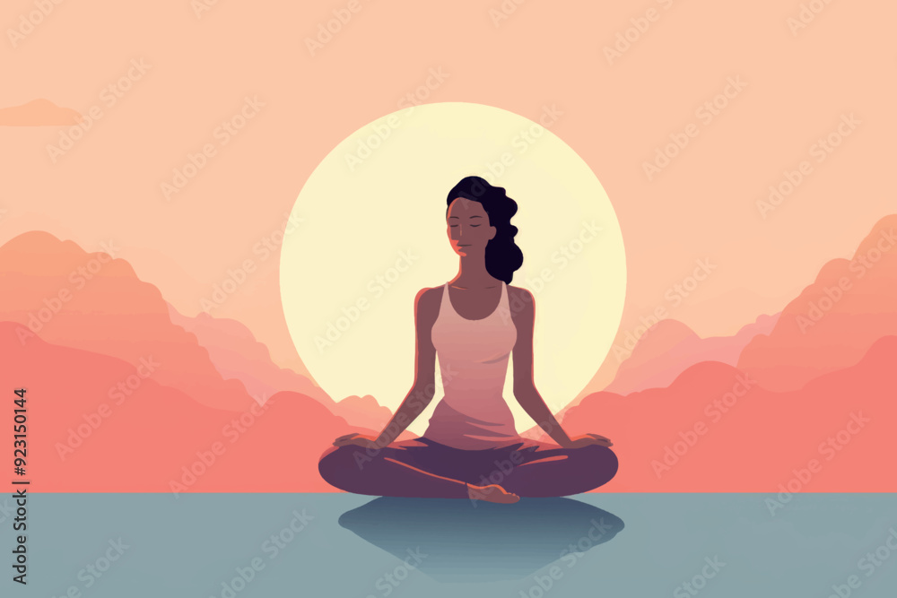 Woman meditating at sunrise outdoors Woman meditating at sunrise outdoors
