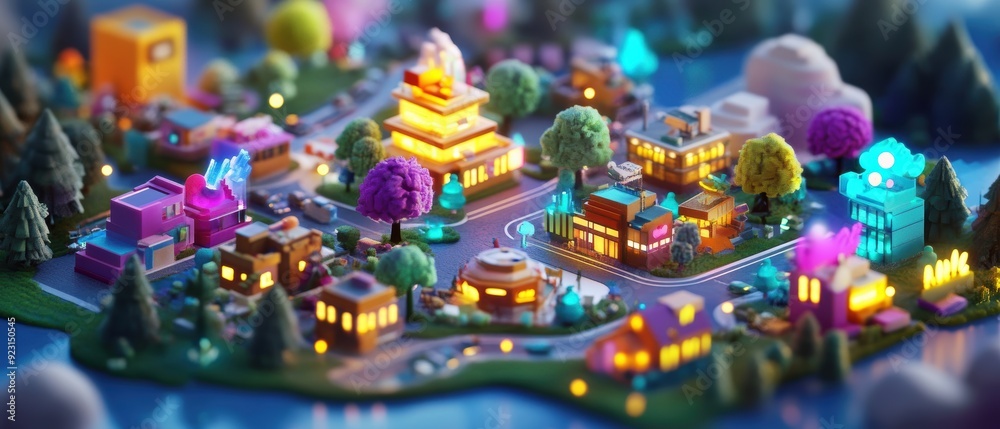 Fototapeta premium Vibrant Evening Cultural Events in Isometric City Scene