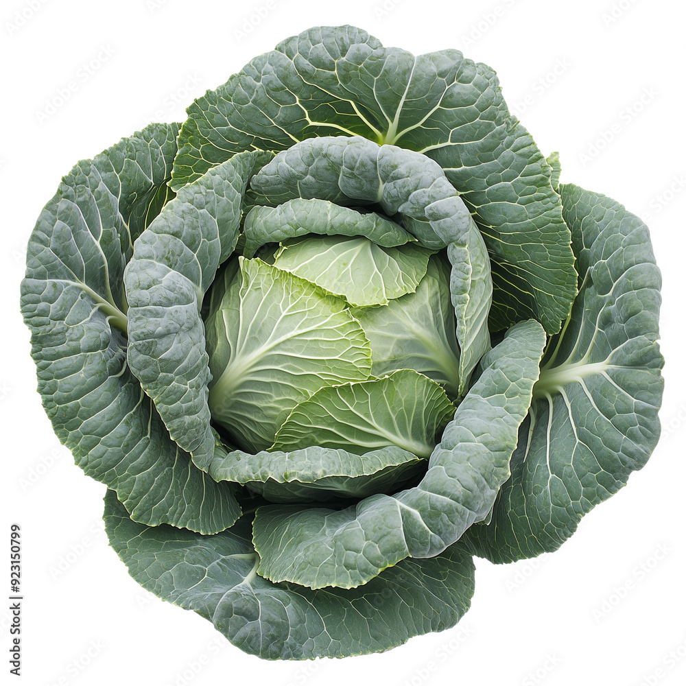 Fototapeta premium Fresh green cabbage vegetable isolated against transparent background. Food and plant concept