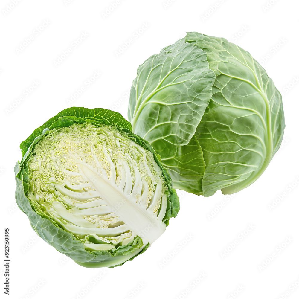 Fototapeta premium Fresh green cabbage vegetable isolated against transparent background. Food and plant concept