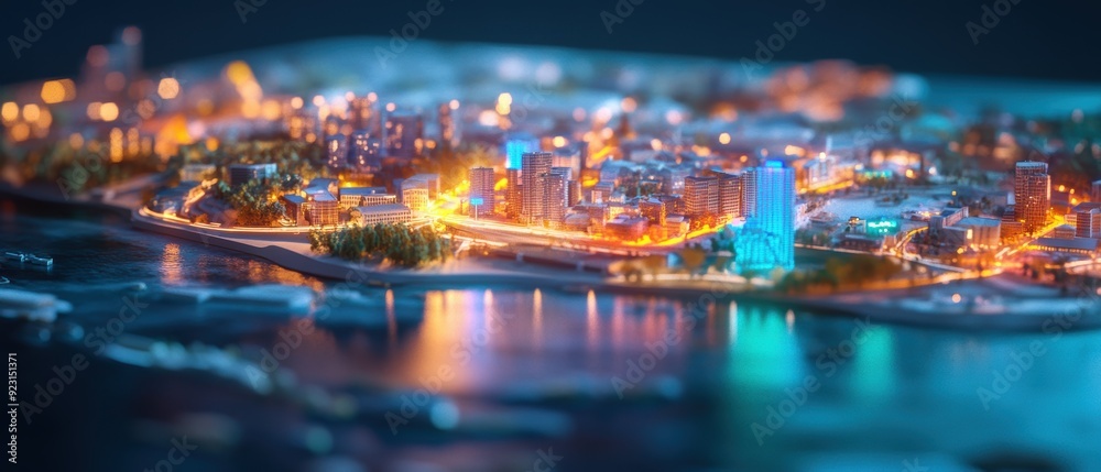 Obraz premium Vibrant Cityscape with Nighttime Safety Precautions for Urban Security