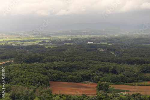 New Dora Observatory, border between South and North Korea, Is a viewing platform on a hill that allows you to see directly into North Korea, Korean Demilitarized Zone, DMZ, Seoul, South Korea photo