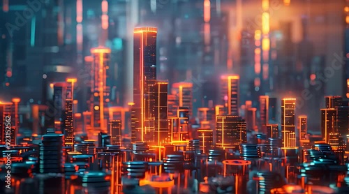 Wallpaper Mural Explore a vibrant cityscape filled with glowing skyscrapers and futuristic elements Torontodigital.ca