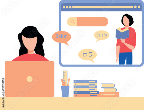 The girl is watching online videos of languages.