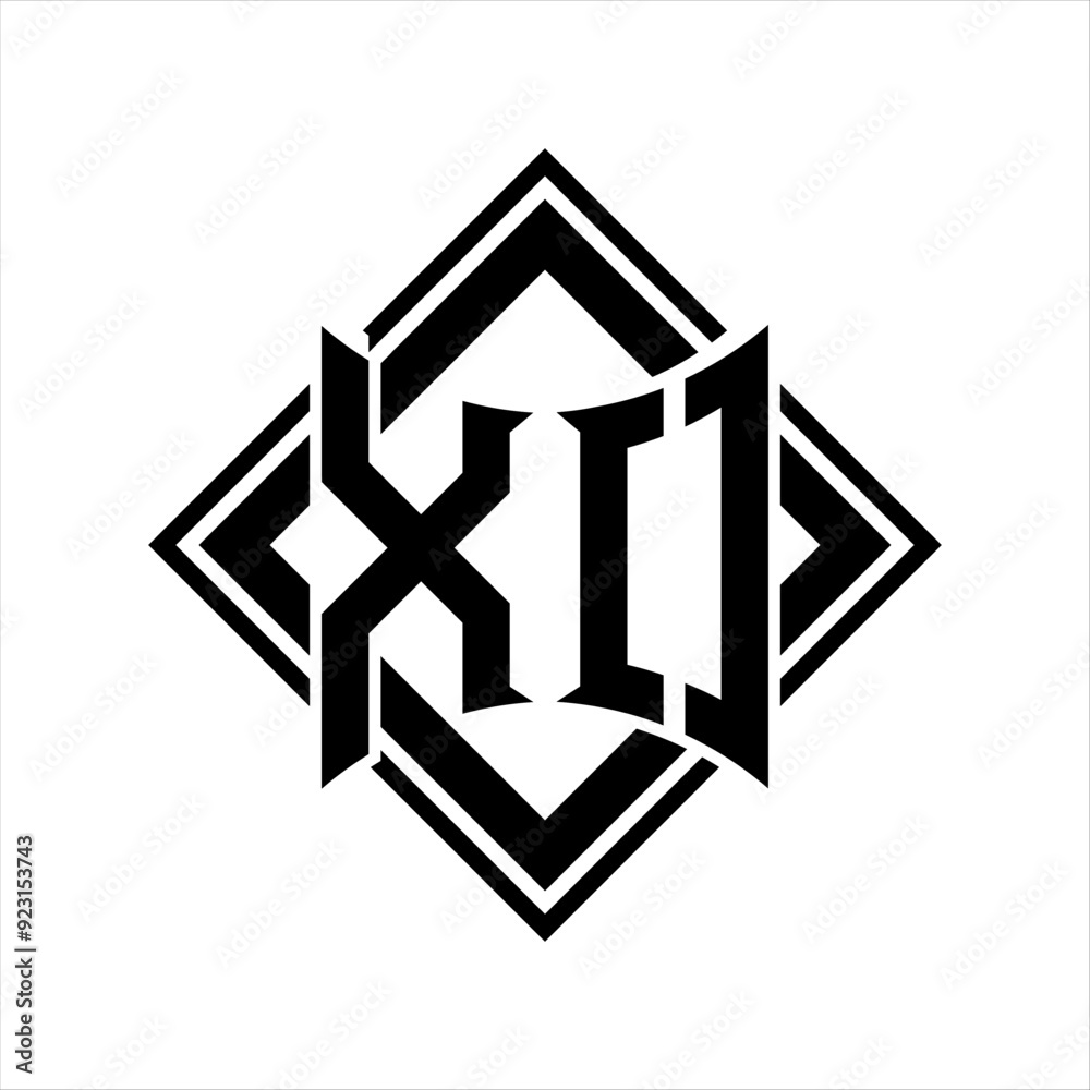 XO Letter logo with abstract shield shape with square black outline on white background design XO Letter logo with abstract shield shape with square black outline on white background design
