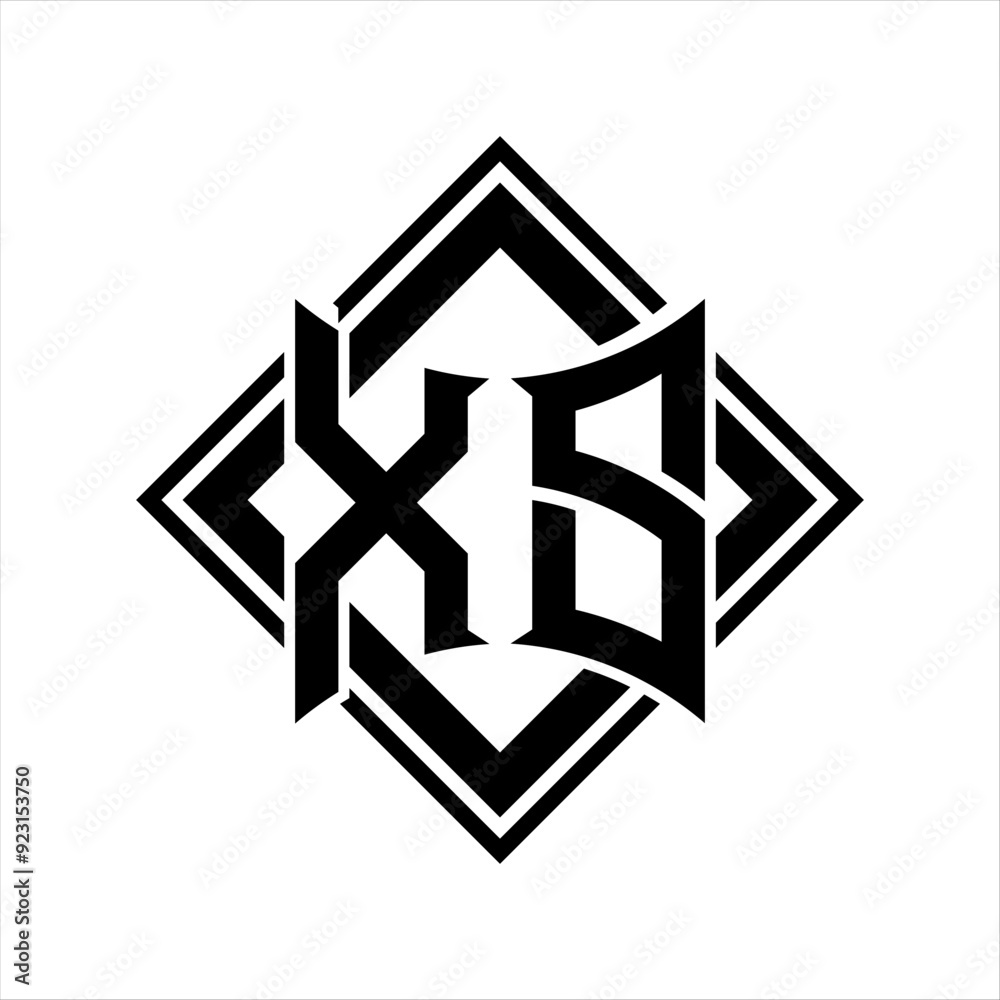 XS Letter logo with abstract shield shape with square black outline on white background design XS Letter logo with abstract shield shape with square black outline on white background design