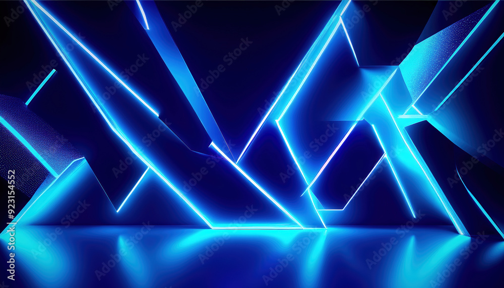 Abstract 3D composition with bright neon lines in blue and purple tones. AI, Generation, Illustration. Abstract 3D composition with bright neon lines in blue and purple tones. AI, Generation, Illustration.