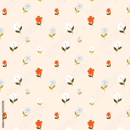 Minimalistic summer pattern with small flowers. Vector illustration. Design for wrapping paper, textile and wallpaper