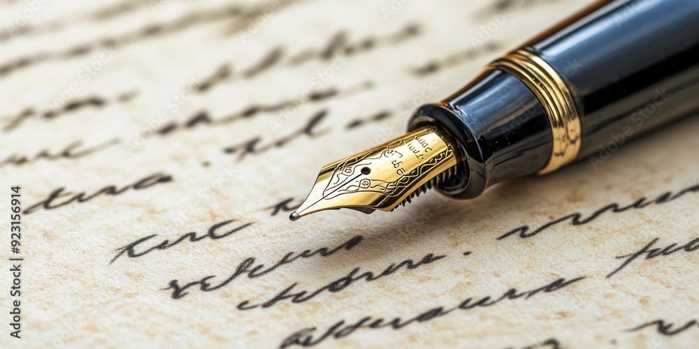Fototapeta premium The Art of Writing: A Quill Pen and Paper with Script on a Clean Background, Celebrating the Craft of Penmanship