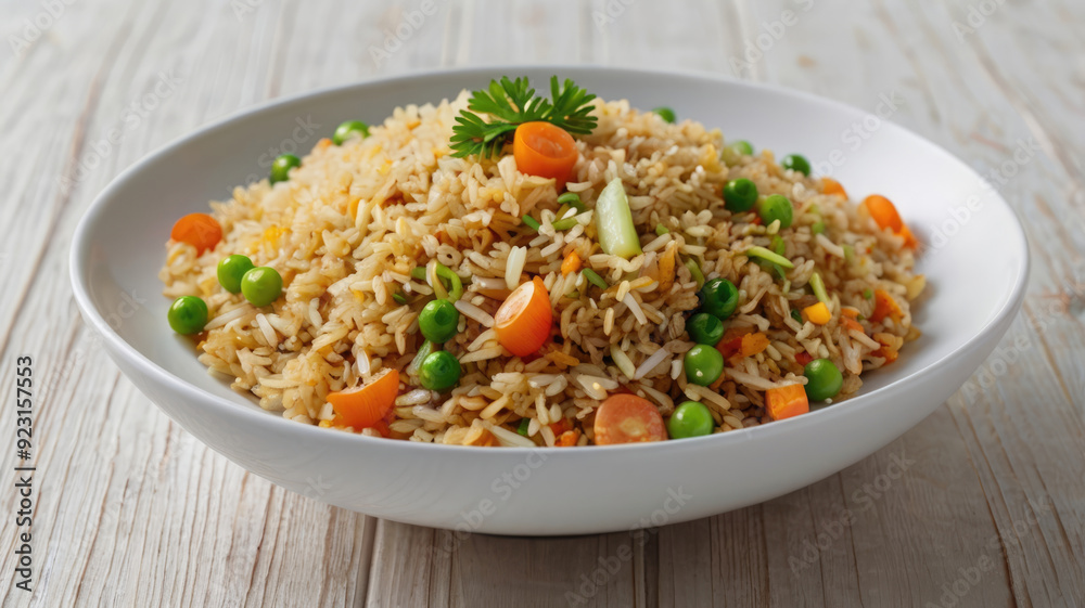 Vegetable fried rice with carrot, green peas and parsley Vegetable fried rice with carrot, green peas and parsley