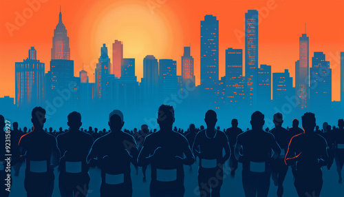 Vector art, Crowd of people in the city in Marathon run.